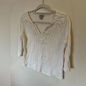 Lucky Brand Cream Embroidered V-Neck Tunic Top